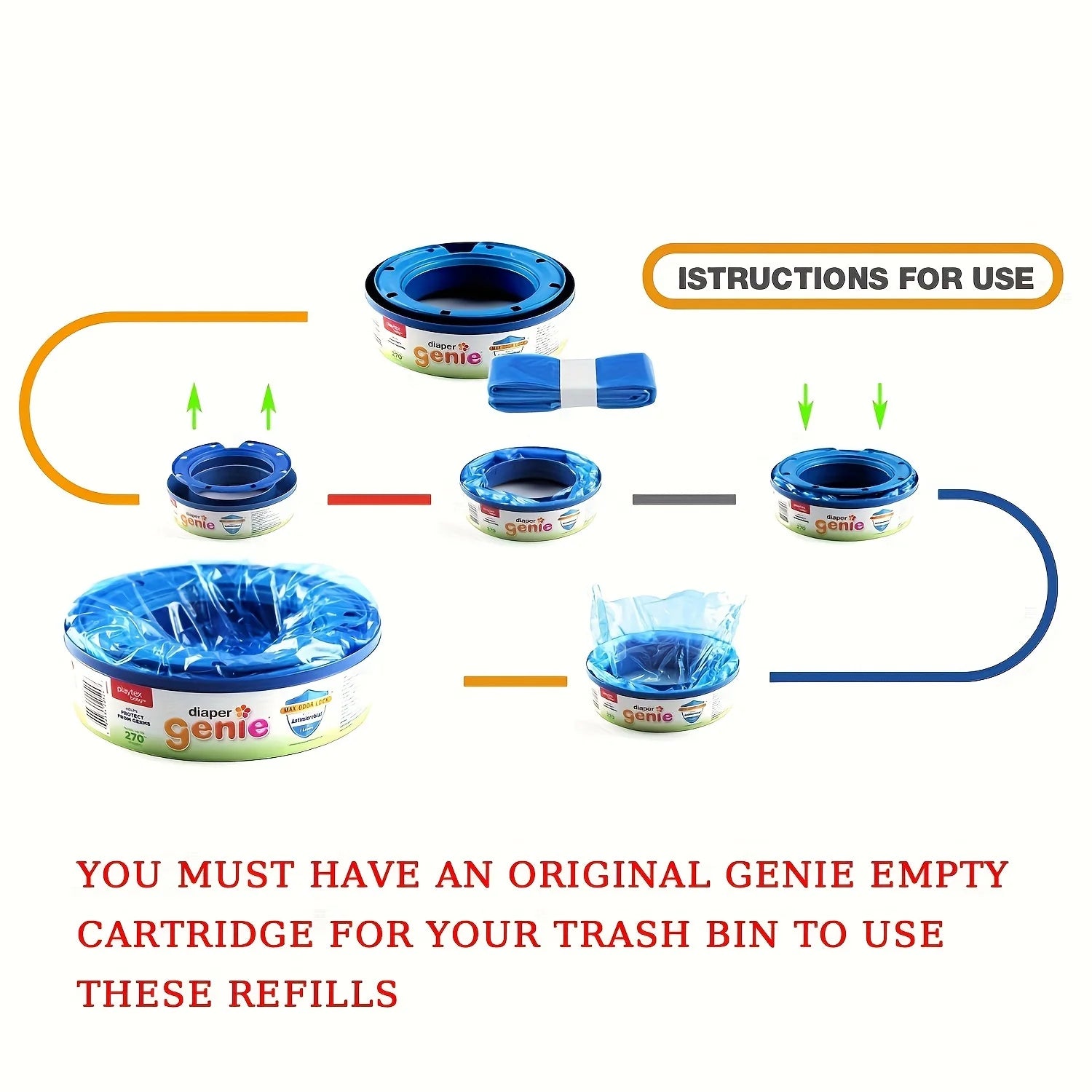 10-Pack Compatible with Diaper Genie Munchkin Litter Genie Angelcare Tommee Tippee Foppapedretti Aprica Combi Pails Refill Bag