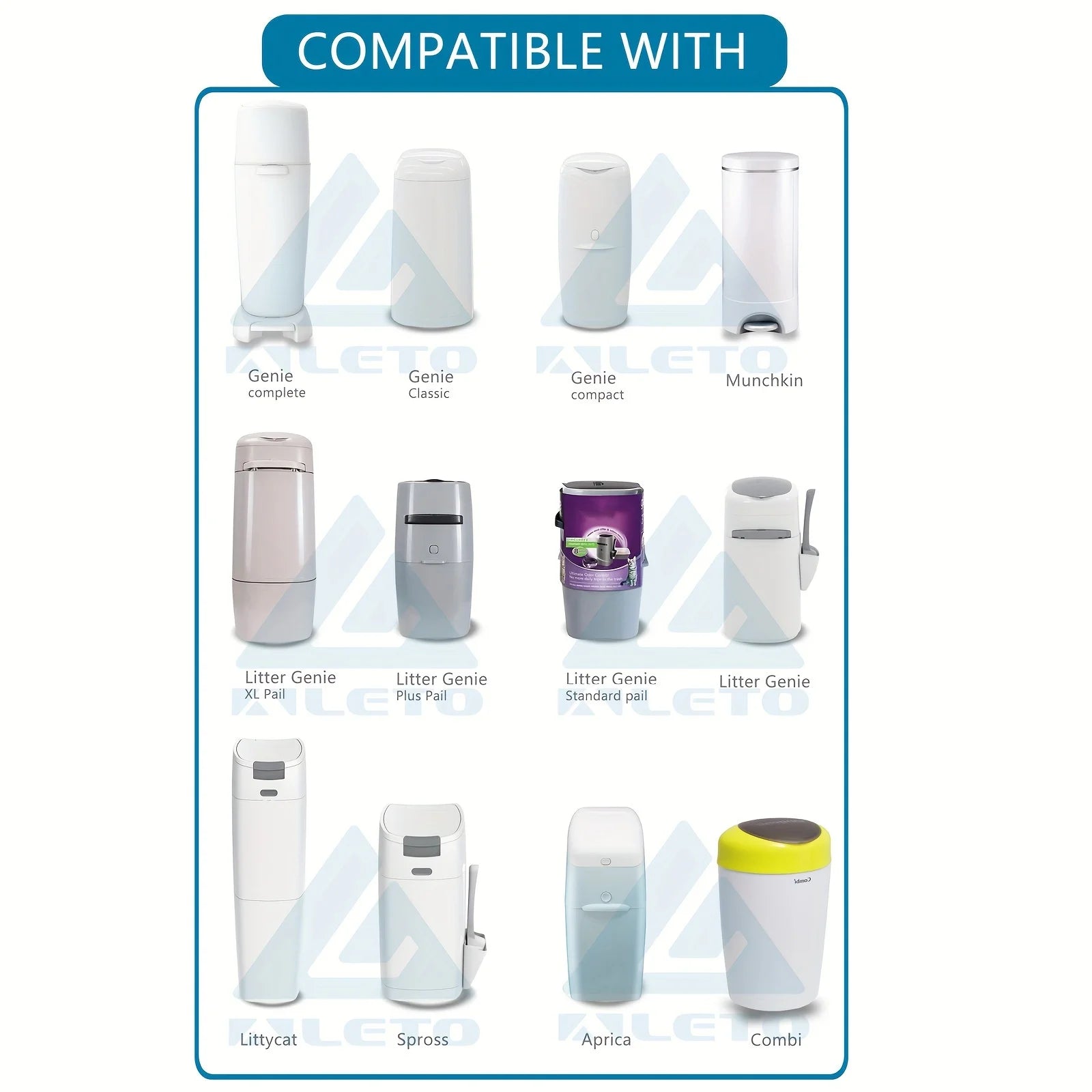 10-Pack Compatible with Diaper Genie Munchkin Litter Genie Angelcare Tommee Tippee Foppapedretti Aprica Combi Pails Refill Bag